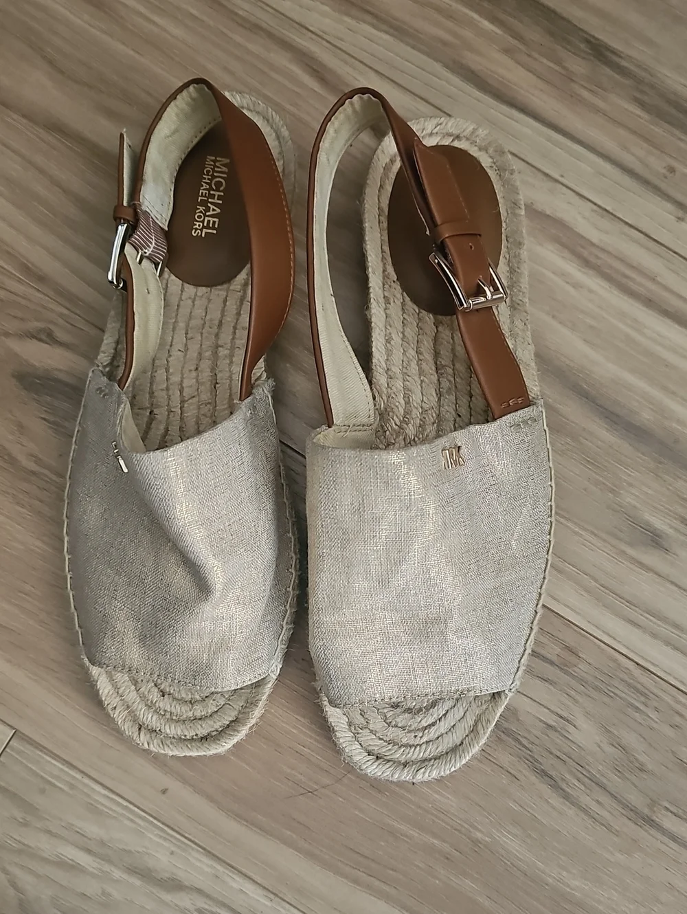 MICHAEL Michael Kors Natural Canvas & Tan Leather Espadrille Slingbacks